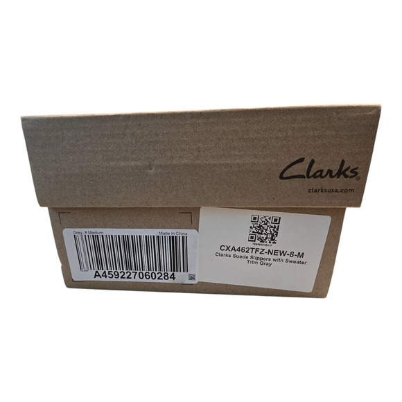 Clarks Slippers Womens Size 8M Gray Suede Sweater Trim Slip On Faux Fur Cozycore - Picture 12 of 12